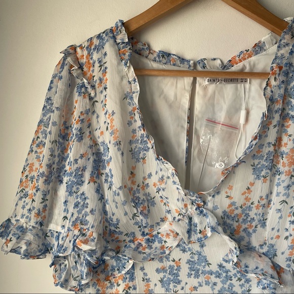 Saints + Secrets pretty flouncy floral print dress with ruffles M - Picture 3 of 11